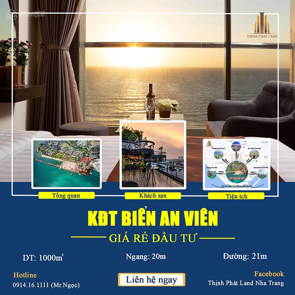 Bán đất xây khách sạn 1000m2 trực diện biển giá 100tr/m2