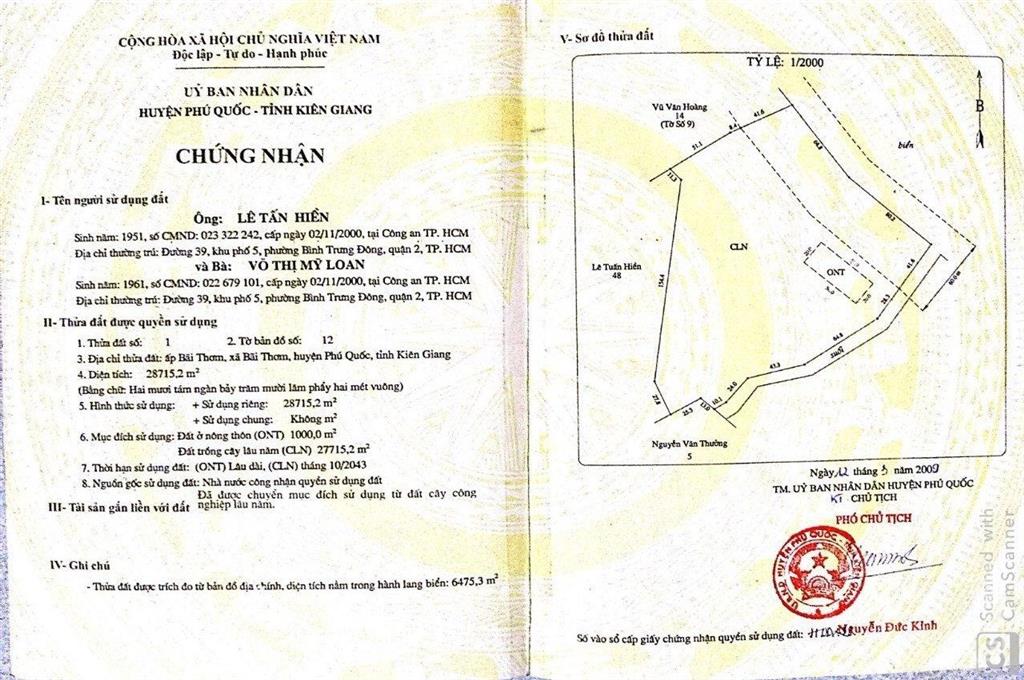 Bán đất mặt biển bãi thơm, phú quốc